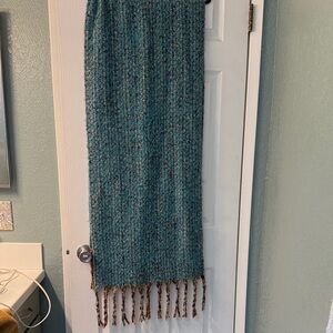 Teal Knit Scarf with Fringe
